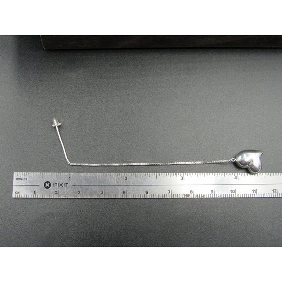 Sterling Silver Four Inch Long Heart Dangle Earrings Vintage Wedding Engagement - Picture 5 of 6